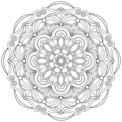 Colouring page, vector. Mandala 32, ethnic pattern, object isolated on white background.