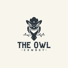 cowboy owl illustration vintage logo