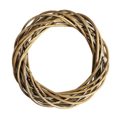 Dry beige empty rattan wreath isolated on white