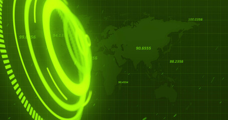 Image of processing circle over green background with world map