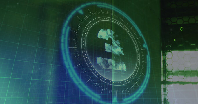 Image of english pound symbol on rotating safe lock over data processing - Powered by Adobe