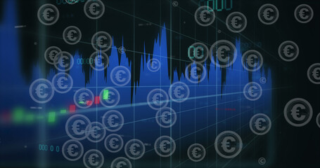 Image of data processing over euro symbols