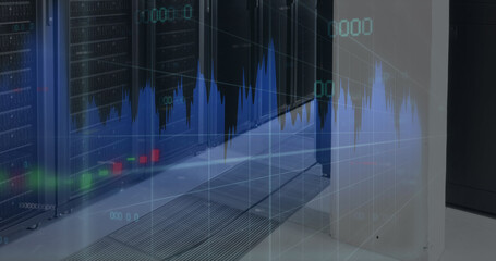 Image of data processing over server room