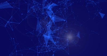 Image of blue glowing network of connections spinning on blue background