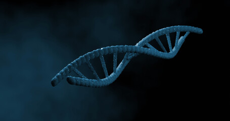 Image of macro of blue 3d dna strand spinning