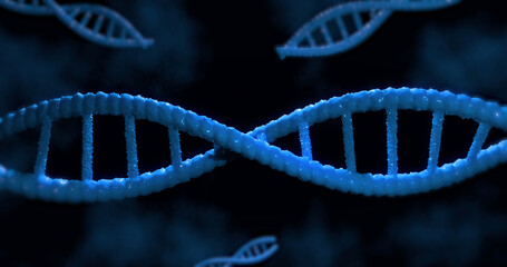 Image of macro of blue 3d dna strands spinning