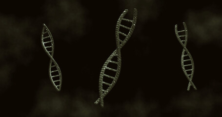 Image of macro of grey 3d dna strands spinning