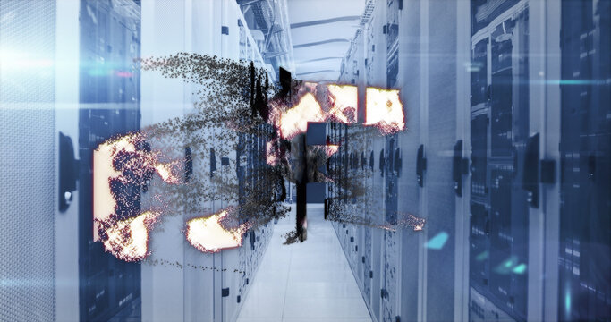 Image of nft text over server room - Powered by Adobe