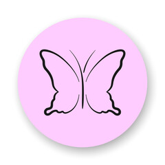 Butterfly flat icon. Doodle line drawing on pink background. Best for mobile apps, social media, highlights and web design.