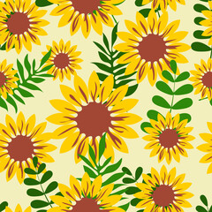 Sunflowers. Seamless pattern with yellow flowers for textiles, fabrics. Vector.