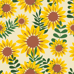 Fototapeta na wymiar Sunflowers. Seamless pattern with yellow flowers for textiles, fabrics. 