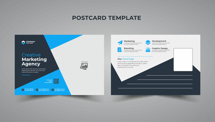 Corporate business or marketing agency postcard  blue and black template - obrazy, fototapety, plakaty