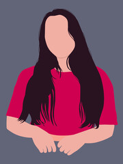 Girl flat icon with long hairs isolated on dark background.