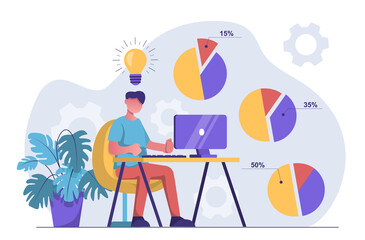 Business analytics. A male analyst is calculating the data