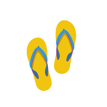 Beach shoes black silhouette icon. Color slippers. Beach Slippers sign. Symbol of summer vacation. Travel cruise. Vector illustration flat design. Isolated on yellow background.