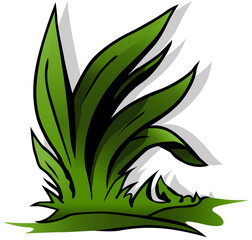 Long-leafed Green Grass - Colored Cartoon Illustration Isolated on White Background, Vector