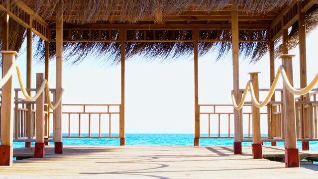 Stuning beach view on luxurious summer resort. Real estate property on the ocean coast. 