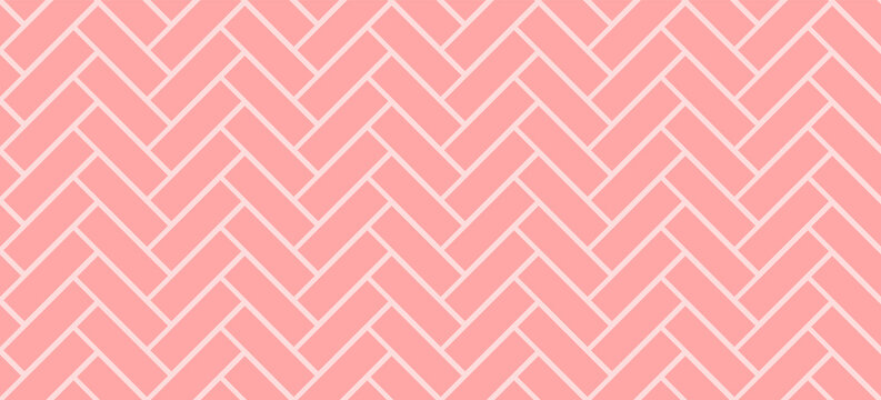 Herringbone tile pattern. Diagonal pink ceramic bricks background. Vector seamless illustration