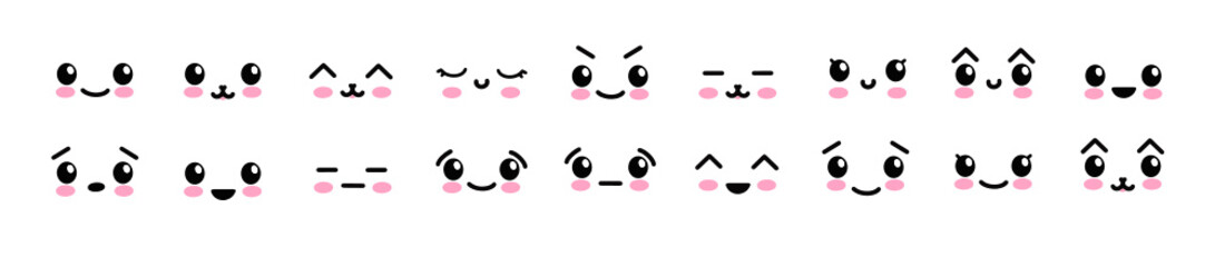 Kawaii Cute Faces Vector Set - Manga-Style Eyes and Emotions for Social Media, Stickers, and Character Design