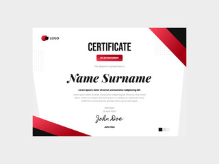 Professional and modern certificate template crafted for agencies or businesses, featuring a bold red color scheme. The design exudes sophistication and strength, symbolizing energy and passion. 