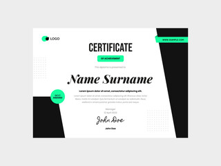 Simple and professional certificate template with a clean design highlighted in green. The template embodies a minimalist and elegant approach, conveying a sense of accomplishment and excellence. 