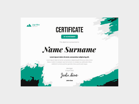 Green Brush Adventure Certificate Template, capturing the essence of outdoor exploration and excitement. The design features a blend of vibrant green hues resembling brush strokes.
