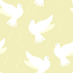White doves. Seamless pattern for modern textiles, fabrics in pastel colors. Vector.