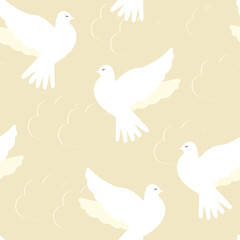 White doves. Seamless pattern for modern textiles, fabrics in pastel colors. 