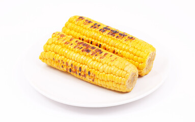 Grilled corn on a white background