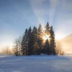 Morning in the mountain landscape of Italy