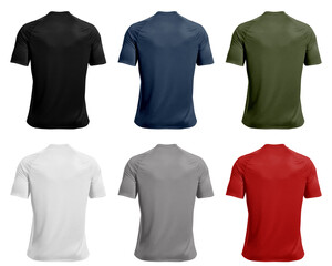 Collection of blank t-shirt isolated on white background. Back view