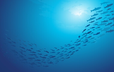 School of fish swimming under water of sea. School sardinella fish swims in underwater © POSMGUYS