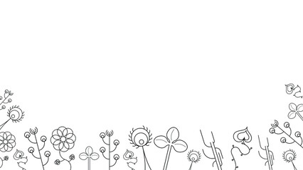 Abstract Doodle Background Nature Summer Elements Hand Drawn Collection Botanic Herbal Flora Leaf Branch Vine Flower Plant Elements Vector Desgin Style