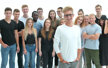 Fototapeta premium smiling head standing in front of the creative business team