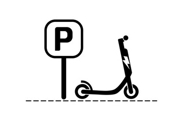 parking place sign for electric scooter on white background.