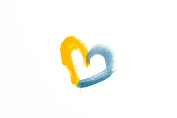 Drawn heart Ukrainian flag on a white background. Isolate.
