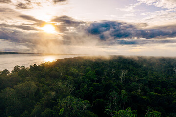 Fototapeta na wymiar Amazon Rainforest Aerial View. Tropical Green Jungle in Peru, South America. Bird's-eye view.