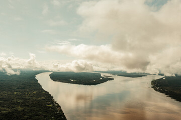 Obraz na płótnie Canvas Amazon Rainforest Aerial View. Tropical Green Jungle in Peru, South America. Bird's-eye view.