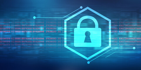 2d illustration Safety concept: Closed Padlock on digital background
