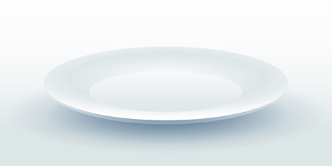 Empty white plate isolated on white background. Vector illustration.