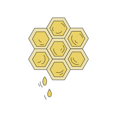 Honey icon, honeycomb doodle. Natural product of beekeeping. Healthy food, sweet dessert. Vector illustration. Isolated background.