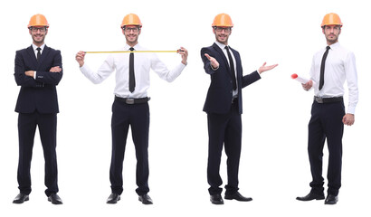 panoramic photo collage of qualified architect isolated on white