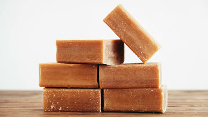 Laundry soap brown on a wooden background