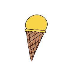 ice cream yellow in waffle cone flat style 