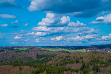 Obraz premium Germany, Panorama view above tree tops of black forest nature scenery from emmendingen viewpoint with view above trees and landscape