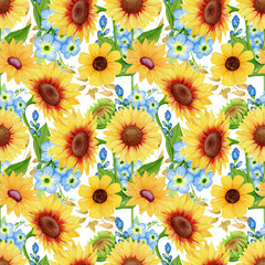 Watercolor flowers sunflower patterns, summer sunflowers digital paper pack, Seamless patterns