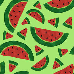 Illustration patern berry watermelon in the style of crystal on a light green background.Summer print of clothes, decor, household goods, commercial packaging sketchbook.