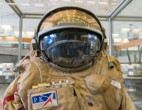 Kaluga, Russia, September 17, 2017: Russian astronaut spacesuit in Kaluga space museum