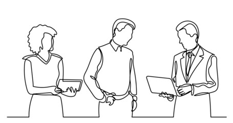 continuous line drawing of business people talking