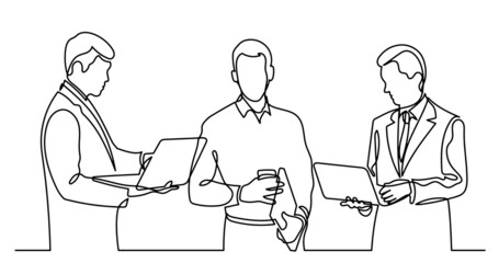 continuous line drawing of business people talking